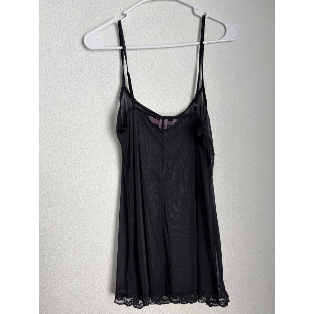 Victoria's Secret Black Sheer Mesh Lace Trim Chemise Nightie Small Made in USA - Picture 5 of 5